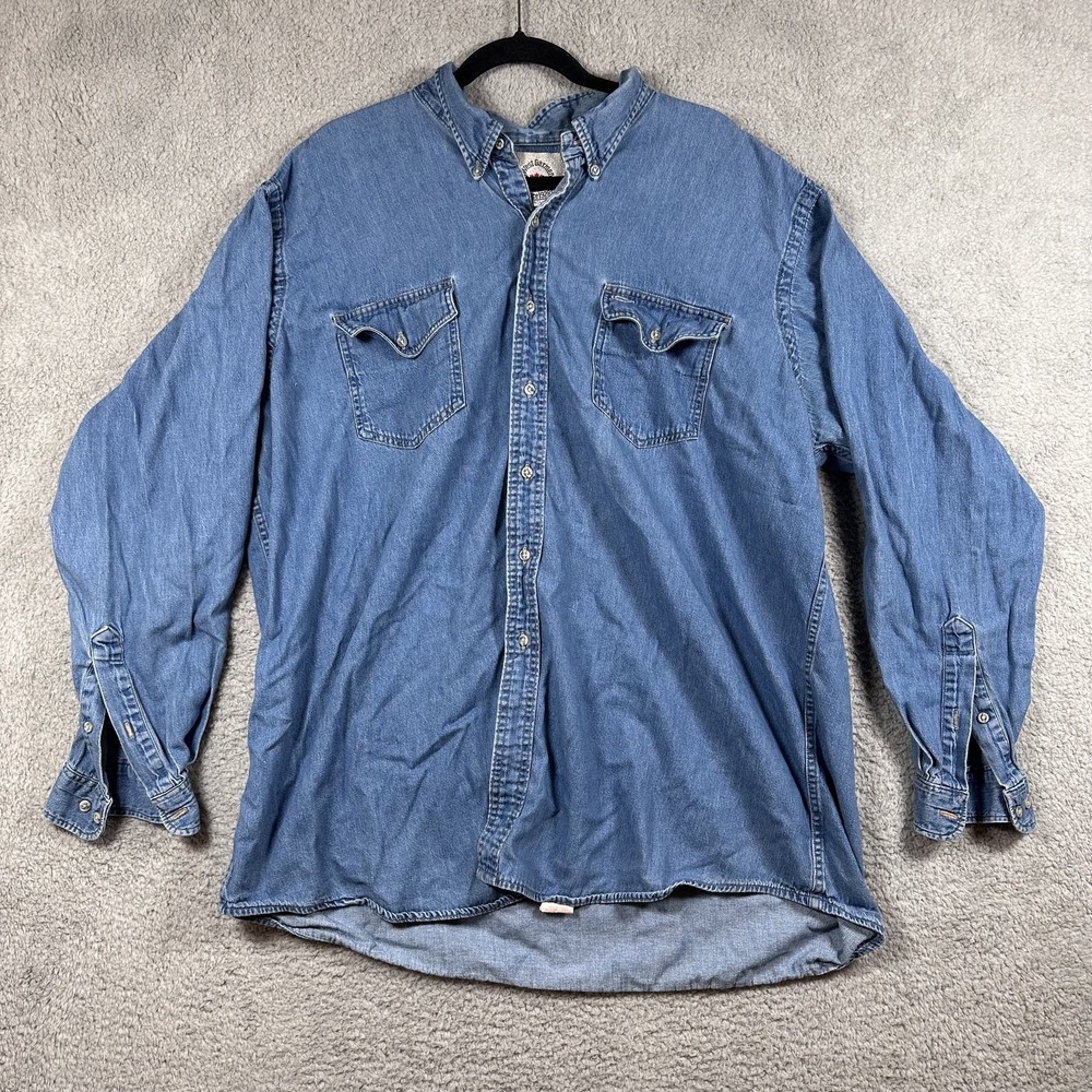 Mid-West Garment Shirt Mens 3XL‎ Blue Denim Western Pearl Snap Pockets Canada